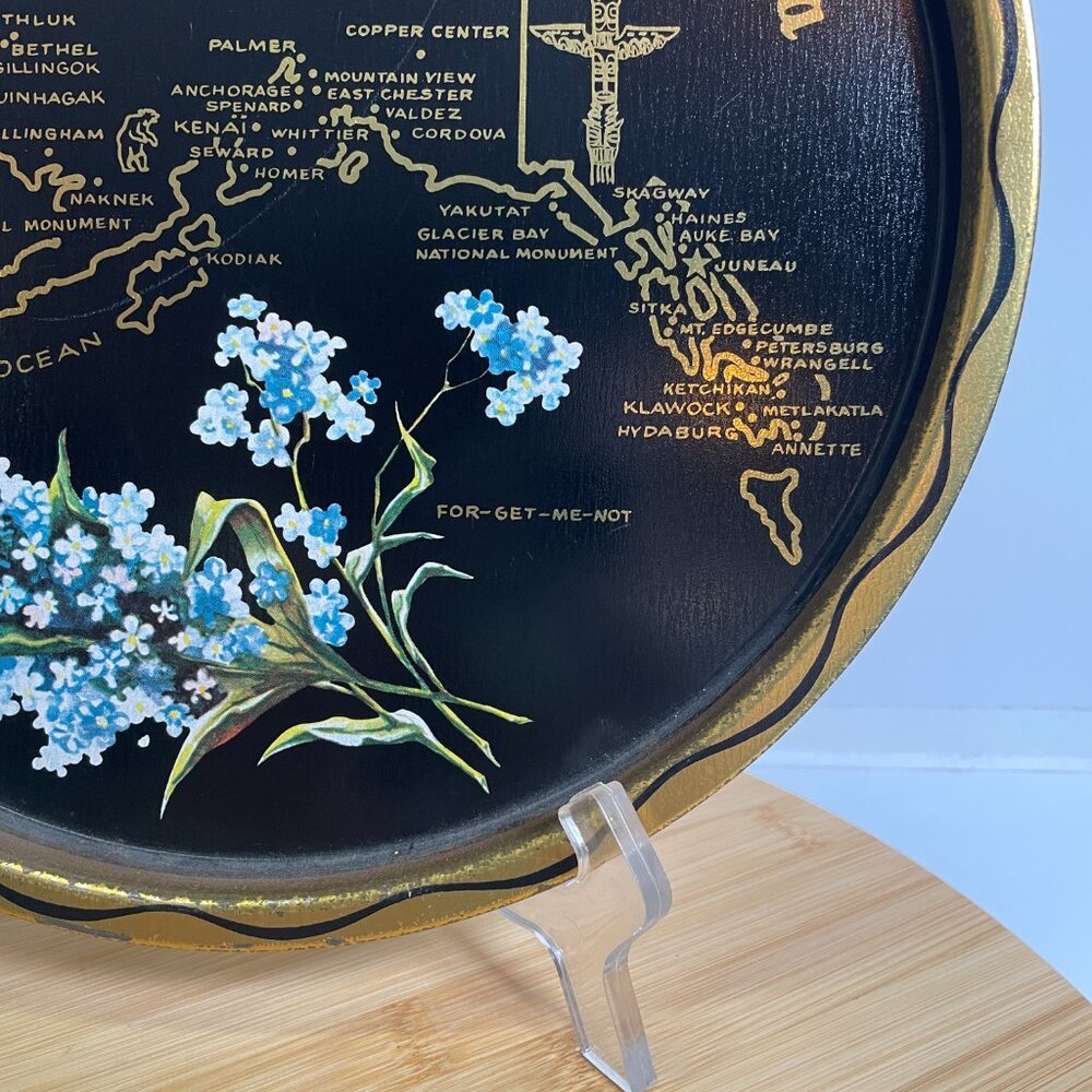 Vintage State of Alaska Souvenir Tray Black Metal Travel Last Frontier State - Picture 2 of 6